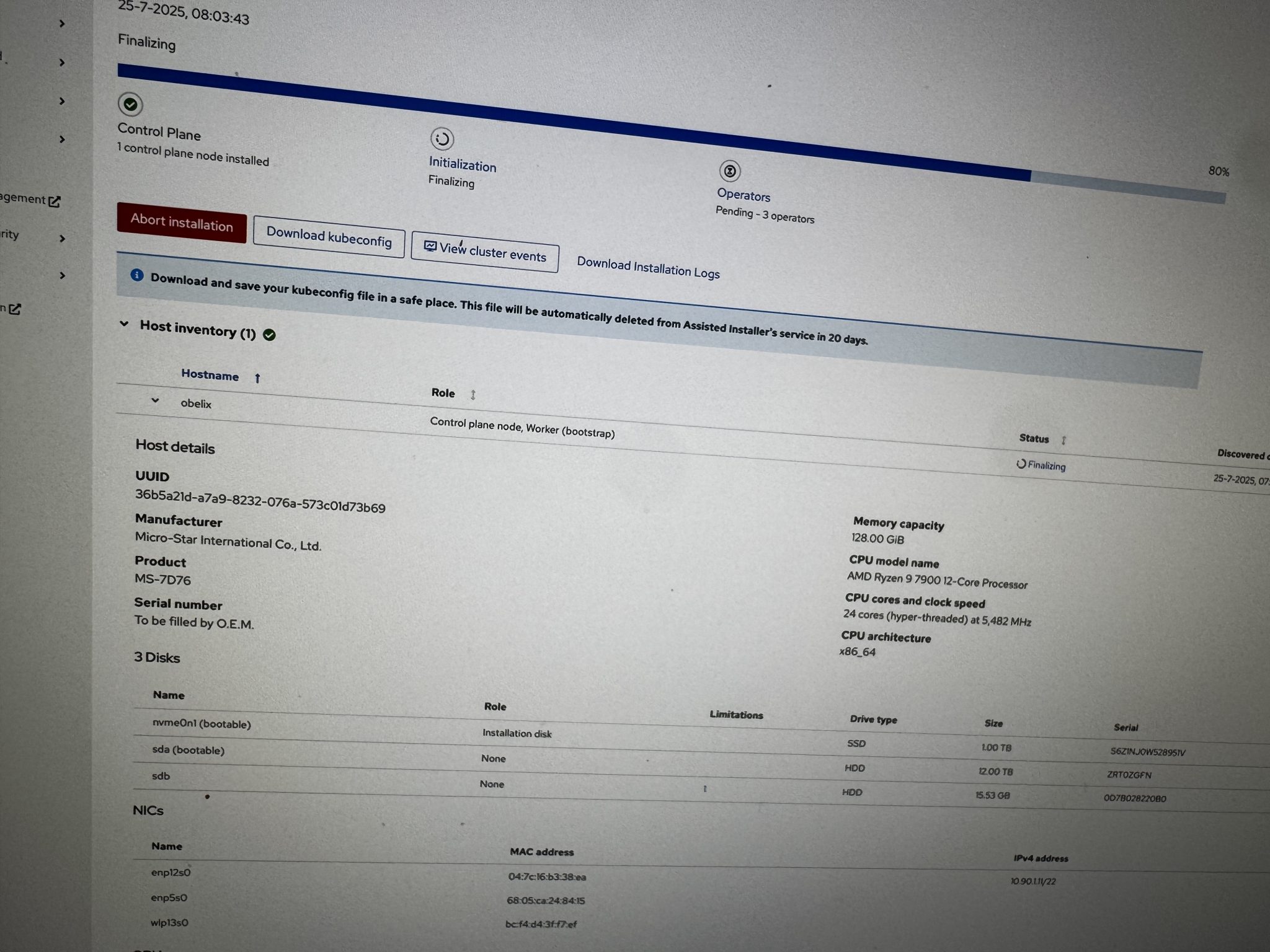 Foto van beeldscherm met Openshift installer