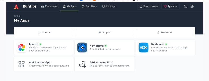 Runtipi mijn toepassingen